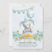Cute Elephant Boy Invitation de fête du 2e anniver (Devant)