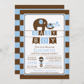 Cute Elephant Boys Baby shower Invitation (Devant / Derrière)