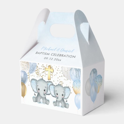 Cute Elephant Boys Baptisme Favor Box Bedankdoosjes (Voorkant Zijde)