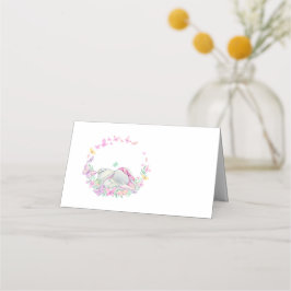 Cute Elephant Butterfly Roze Place Card