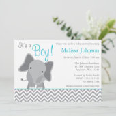 Cute Elephant Chevron Blauwgroen Baby shower Uitno Kaart (Staand voorkant)