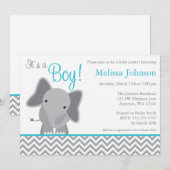 Cute Elephant Chevron Blauwgroen Baby shower Uitno Kaart (Voorkant / Achterkant)