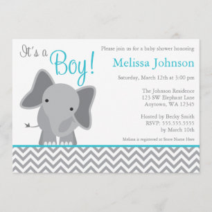 Cute Elephant Chevron Blauwgroen Baby shower Uitno Kaart