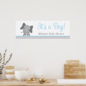 Cute Elephant Chevron Light Blue Baby shower Poster (Keuken)