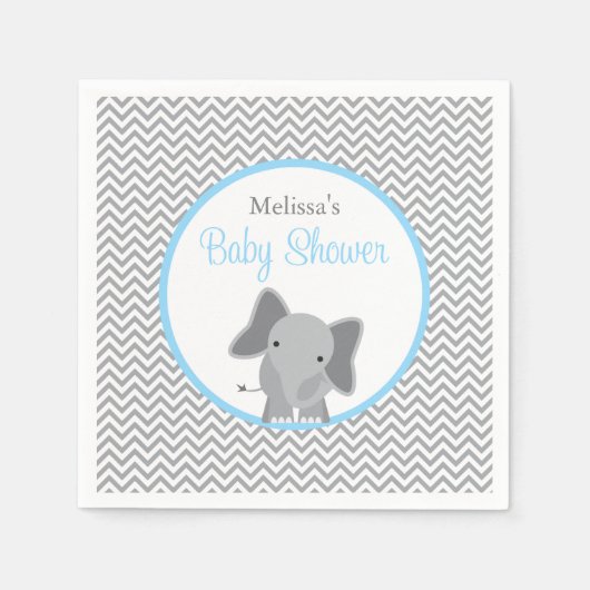 Cute Elephant Chevron Light Blue Baby shower Servetten (Voorkant)