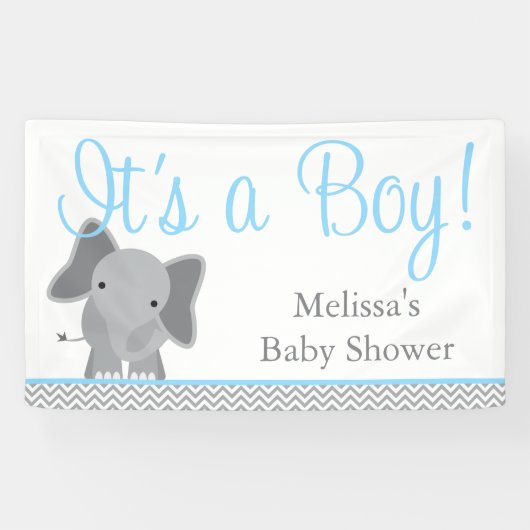 Cute Elephant Chevron Light Blue Baby shower Spandoek (Horizontaal)