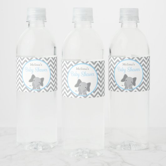 Cute Elephant Chevron Light Blue Baby shower Waterfles Etiket (Flessen)
