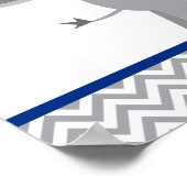 Cute Elephant Chevron Navy Blue Baby shower Poster (Hoek)