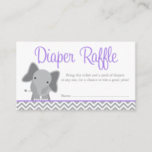 Cute Elephant Chevron Paars Diaper Raffle Ticket Informatiekaartje