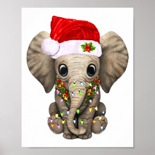 Cute Elephant Christmas Light Funny Elephant Lover Poster (Voorkant)