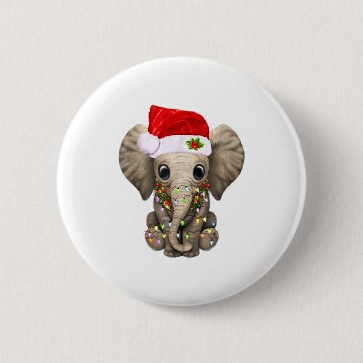 Cute Elephant Christmas Light Funny Elephant Lover Ronde Button 5,7 Cm (Voorkant)