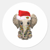 Cute Elephant Christmas Light Funny Elephant Lover Ronde Sticker (Voorkant)