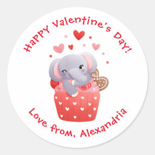 Cute Elephant Cupcake Custom Kinder Valentijnsdag Ronde Sticker