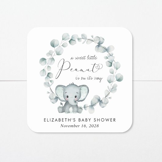 Cute Elephant Eucalyptus Baby shower Vierkante Sticker