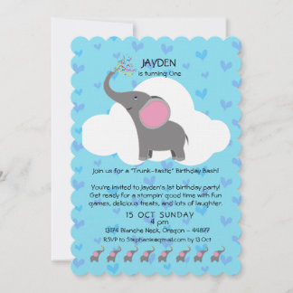 Cute Elephant First Birthday Invitation Kaart