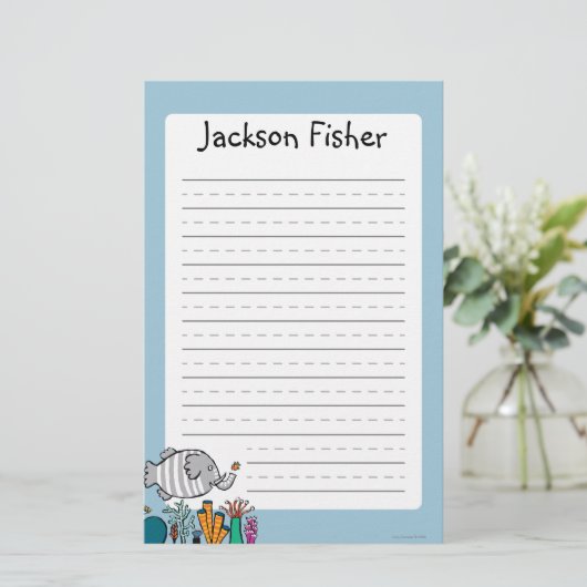 Cute Elephant Fish Scene met koraal Briefpapier (Staand voorkant)