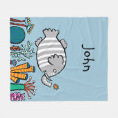 Cute Elephant Fish Scene met koraal Fleece Deken (Voorkant (Horizontaal))