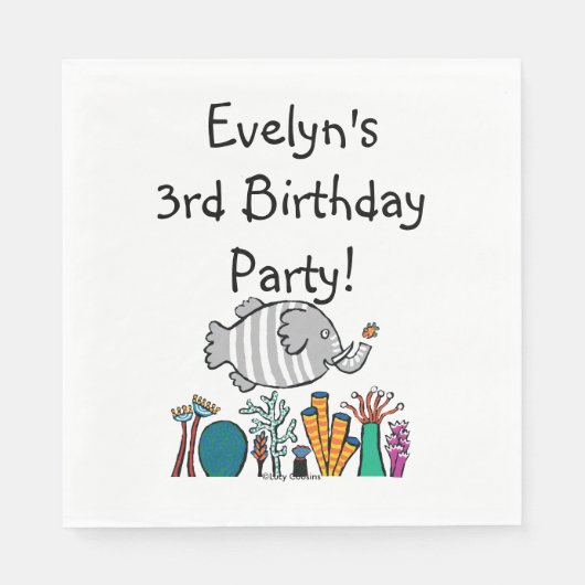 Cute Elephant Fish Scene met koraal Servetten (Voorkant)