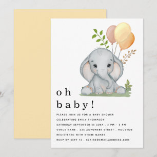 Cute Elephant Gender Neutral Baby shower Kaart