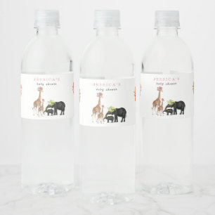 Cute Elephant & Giraffe Floral Baby shower Girl Waterfles Etiket
