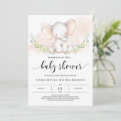 Cute Elephant Girl Baby shower Invitation Blush (Debout devant)