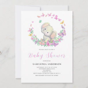 Cute Elephant Girl Baby shower Kaart