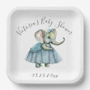 Cute Elephant Girl Baby shower Paper Borden Papieren Bordje
