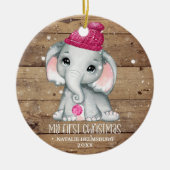 Cute Elephant Girl Baby's EERSTE CHRISTMAS Rustic Keramisch Ornament (Voorkant)