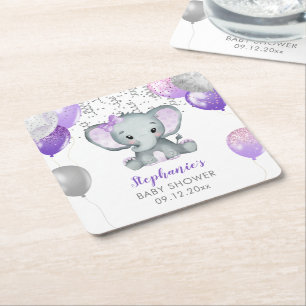 Cute Elephant Girl Balloons Baby shower Vierkante Kartonnen Onderzetter