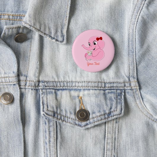 Cute elephant girl cartoon button (In situ)