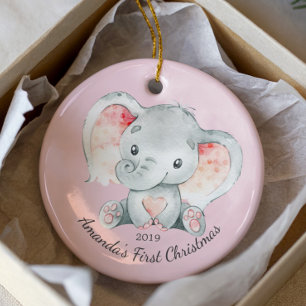 Cute Elephant Girls First Kerstannament Keramisch Ornament