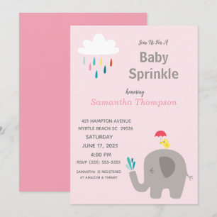 Cute Elephant Girls Pink Baby Sprinkle Shower Kaart