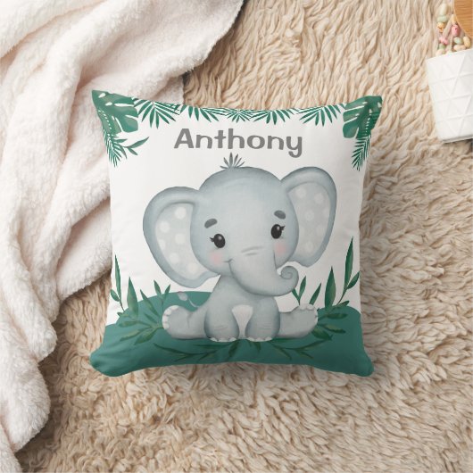 Cute Elephant Greenery Name Kinder Kussen (Deken)