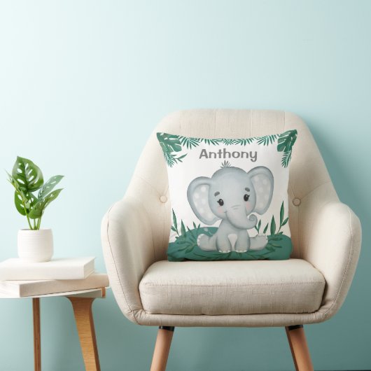Cute Elephant Greenery Name Kinder Kussen (Stoel)