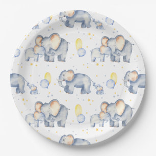Cute Elephant met Baby shower Waterverf van mama Papieren Bordje