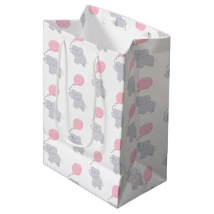 Cute Elephant met ballon   Baby Girl Medium Cadeauzakje