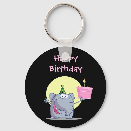 Cute Elephant met Birthday Cake Sleutelhanger (Voorkant)