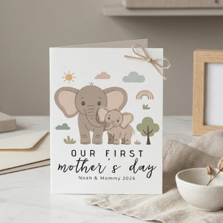 Cute Elephant Mom Baby First Mothers Day Art Kaart