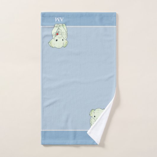 Cute Elephant & Monogram op Light Wondrous Blue Bad Handdoek (Handdoek)