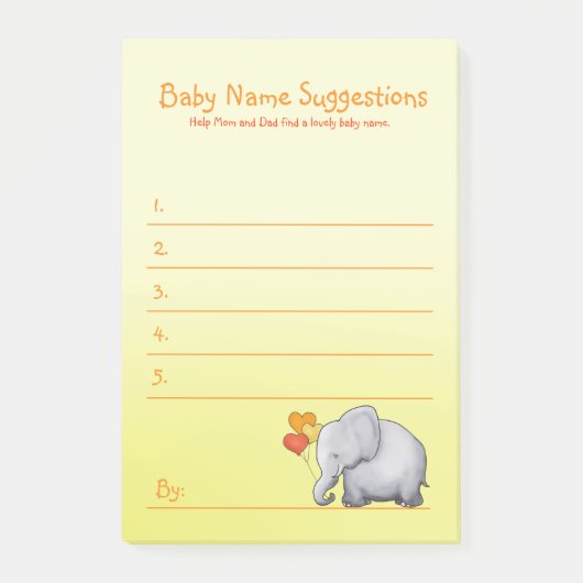 Cute Elephant Neutral Baby shower Suggest-naam Post-it® Notes (Voorkant)