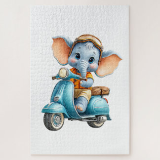 Cute Elephant on a Scooter Puzzles Legpuzzel