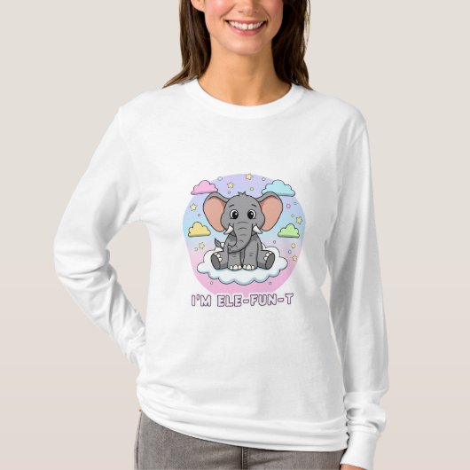 Cute Elephant on Cloud - I'm Ele-Fun-t Pun T-shirt (Voorkant)