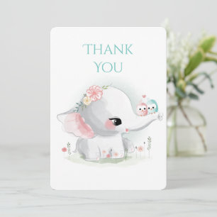 Cute Elephant Pastel Waterverf Hartelijk dank Bedankkaart