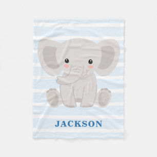 Cute Elephant Personalized Baby Boy Fleece Deken