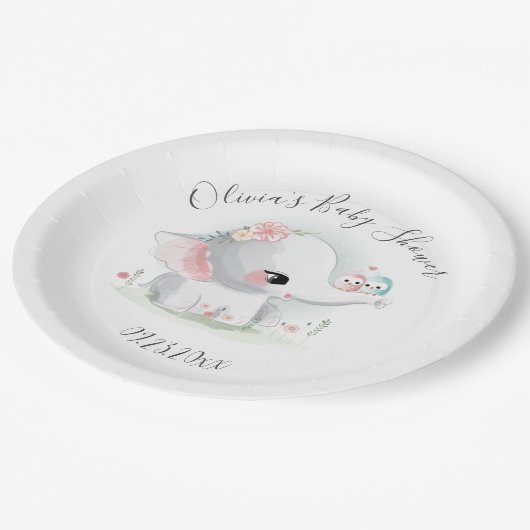 Cute Elephant Personalized Baby shower Papieren Bordje (Gekanteld)