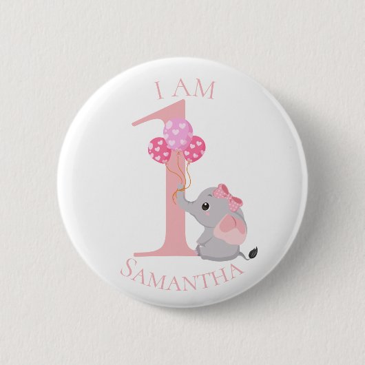 Cute Elephant Pink BIRTHDAY Button (Voorkant)