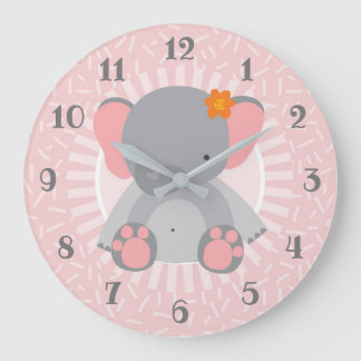 Cute Elephant Pink Girls Room Baby Nursery Grote Klok