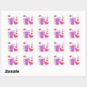 Cute Elephant Pink Paars Hearts Girl Square St Vierkante Sticker (Vel)