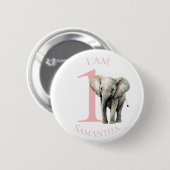 Cute Elephant Pink waterverf BIRTHDAY Button (Voorkant /achterkant)