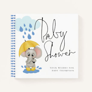 Cute Elephant Rain Baby shower Livre d'invité